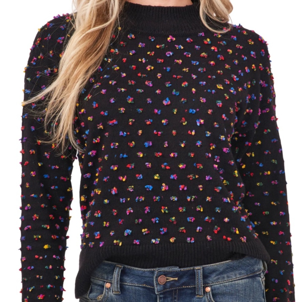 CeCe Mock Neck Multicolor Colorful Sweater